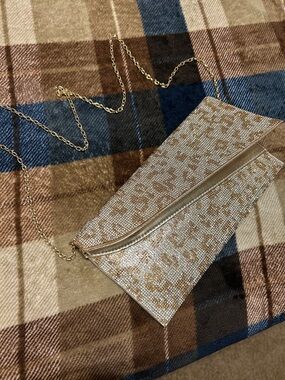 Gold Leopard-Print Chain Clutch